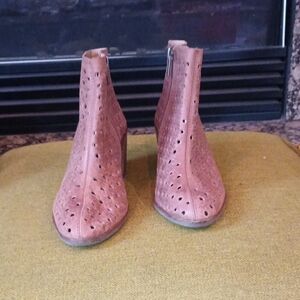 Lucky Brand Perforated Tan Suede Ankle Booties